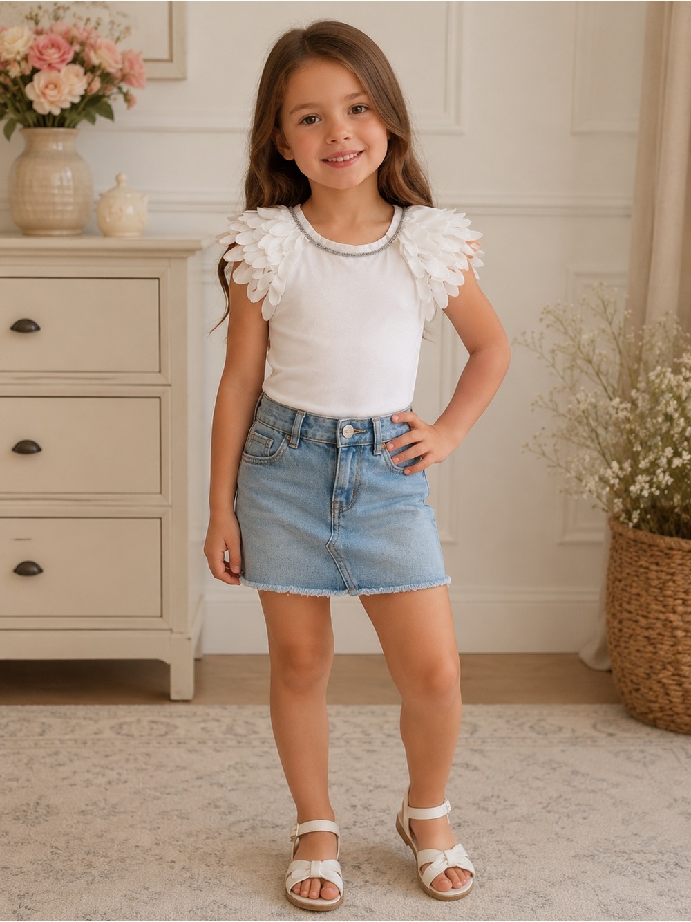 Monalisa Kids Girls White Embellished Sleeveless Top Size 6